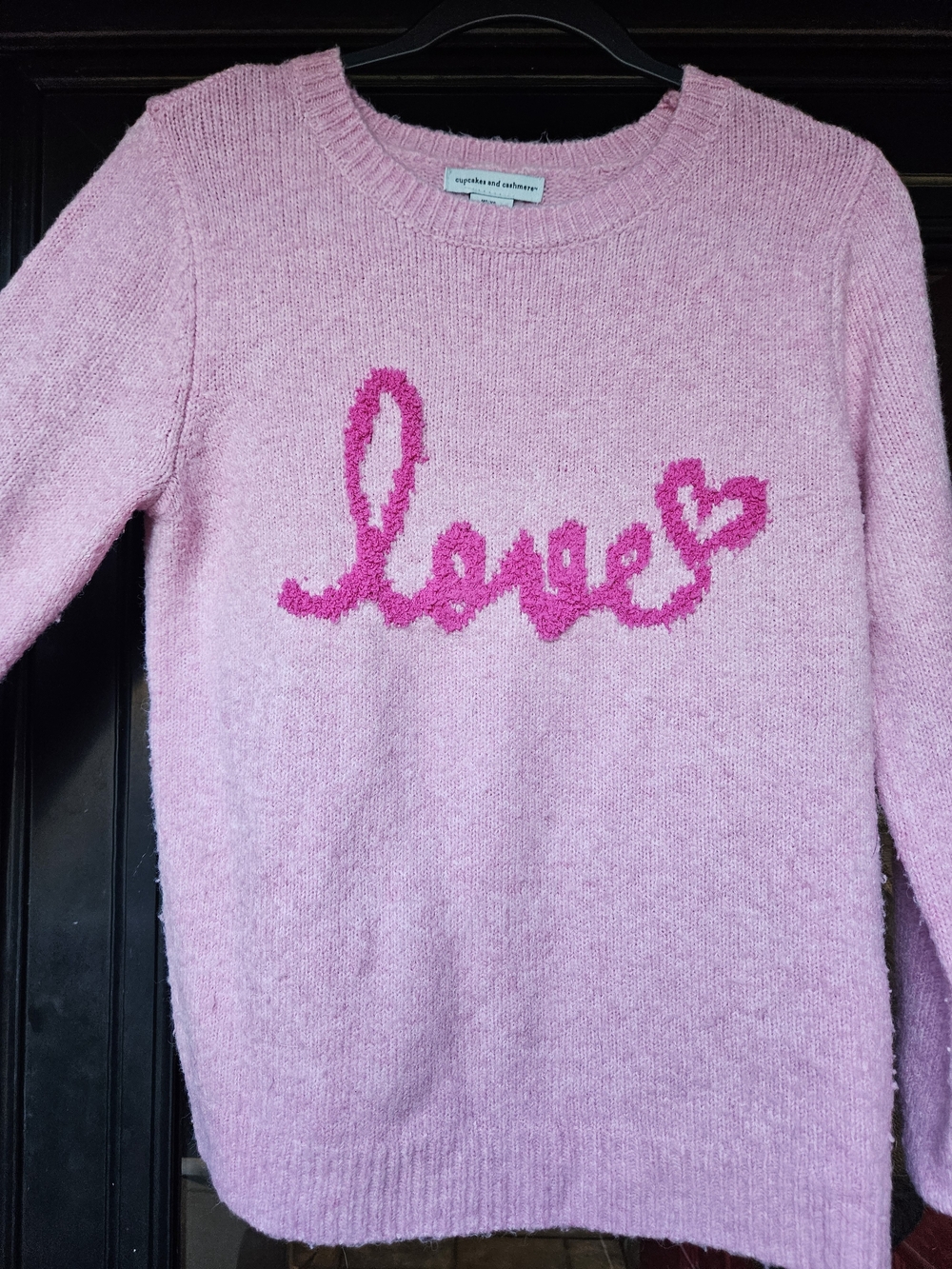 cupcakes & cashmere Pink 'Love' Script Crewneck Sweater